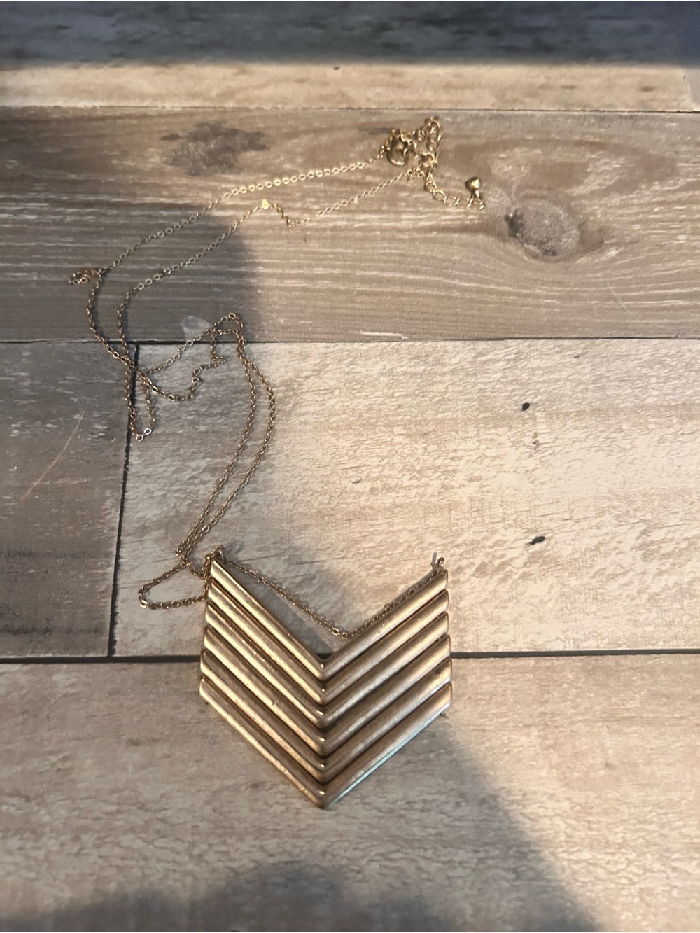 Gold Chevron Pendant Necklace - Unknown Brand